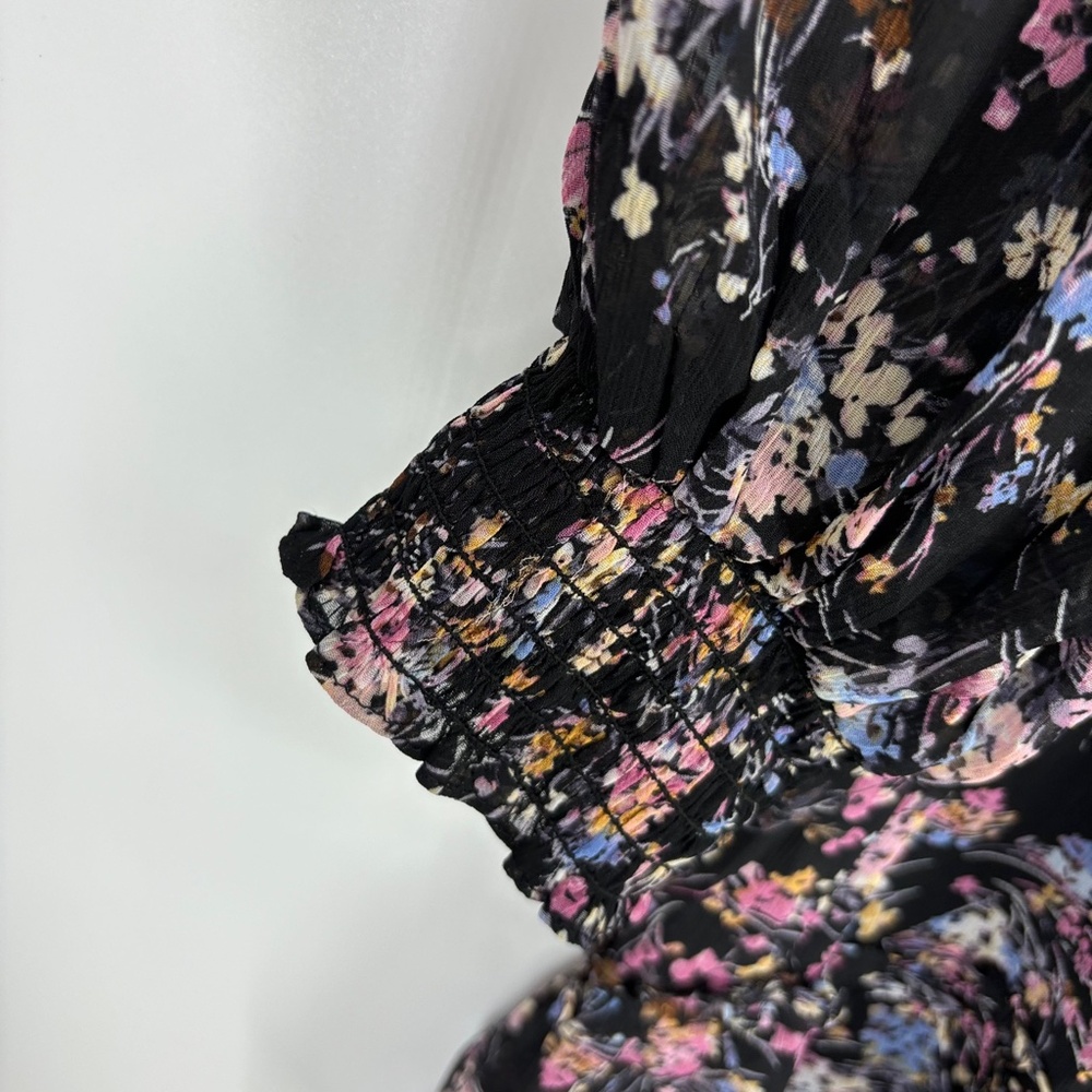 CeCe Womens Medium Ruffled Yoryu Dress Black Ditsy Multi Floral Long Sleeves - Picture 6 of 12